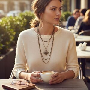 “Vintage Gold Tone Layered Chain Cross Pendant Necklace Rhinestone Statement”